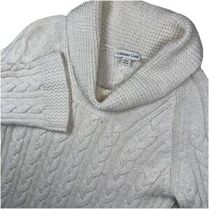 Coldwater Creek 3/4 Sleeve Cowl Neck Wool Blend Cable Knit Sweater Size S